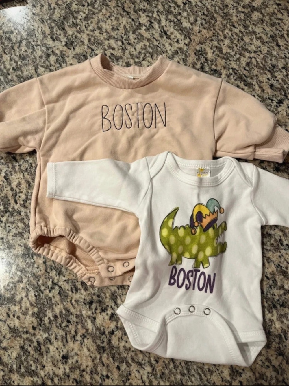 Kids One-Piece Monogrammed Set with Boston Graphic - Cream & White